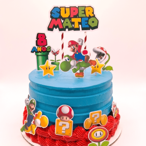 Pastel Super Mario – Base Chantilly + Toppers No Comestibles